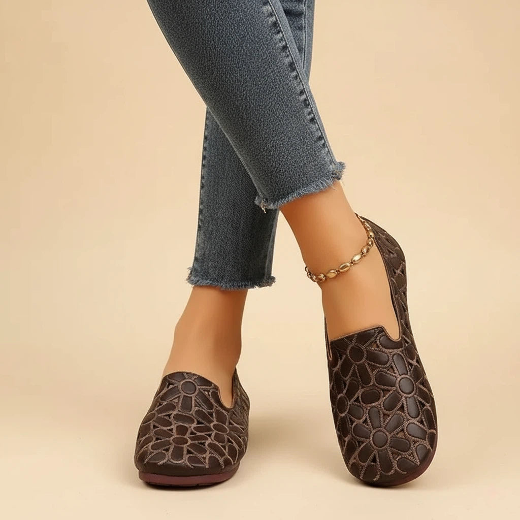 Loafers Women Floral Cut-Out | Black Everyday Wear