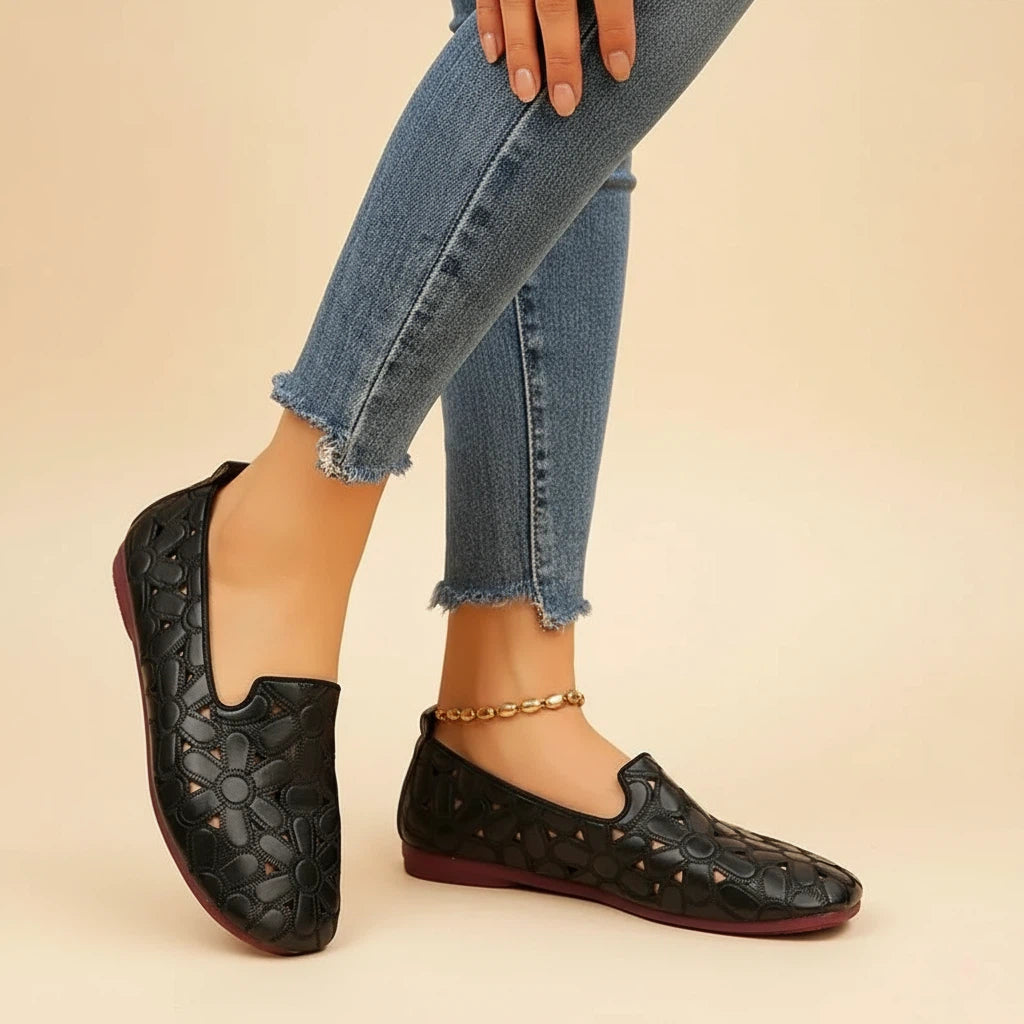 Loafers Women Floral Cut-Out | Black Everyday Wear