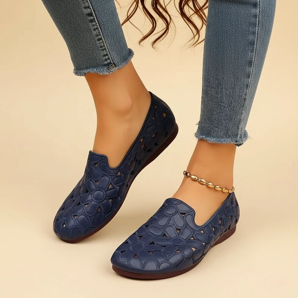 Loafers Women Floral Cut-Out | Black Everyday Wear