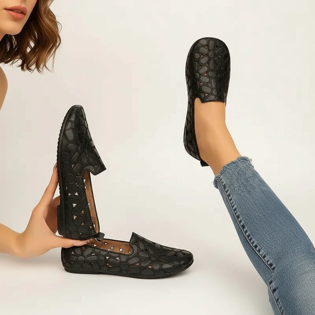 Loafers Women Floral Cut-Out | Black Everyday Wear