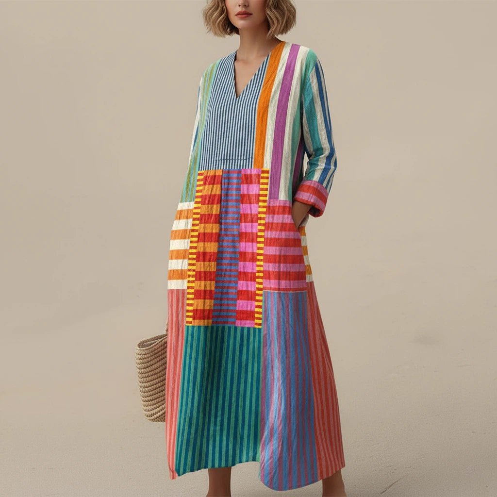 Maxi Dress Women Multicolour Pattern Long Sleeve | Casual Wear